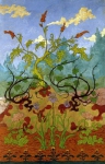 Paul Ranson - Four Decorative Panels - Iris and Large Yellow and Mauve Flowers